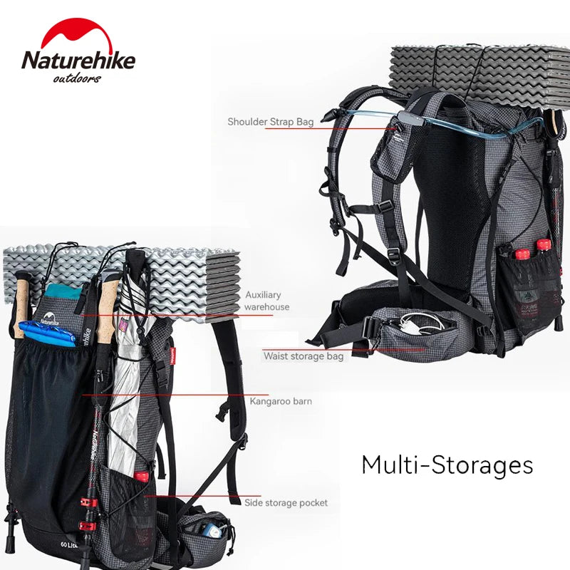 Naturehike Ultralight Backpack 60+5L/40L With Frame Waterproof Travel Bag Large Capacity Camping Outdoor Hiking With Rain Cover